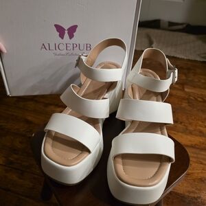 White Platform Strappy Sandals for Women
